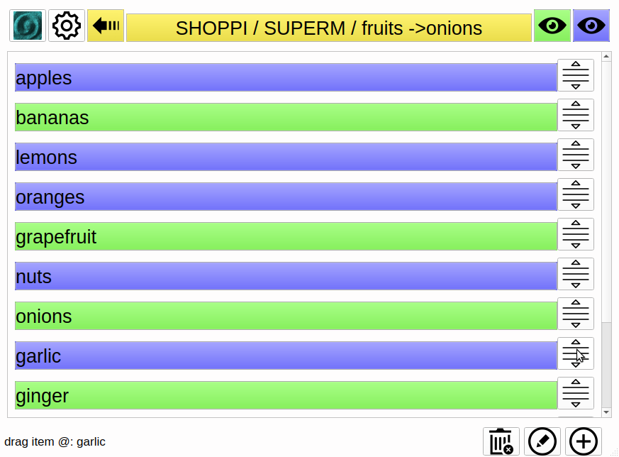 fruits sub-list of a light themed enaml lisz app in landscape