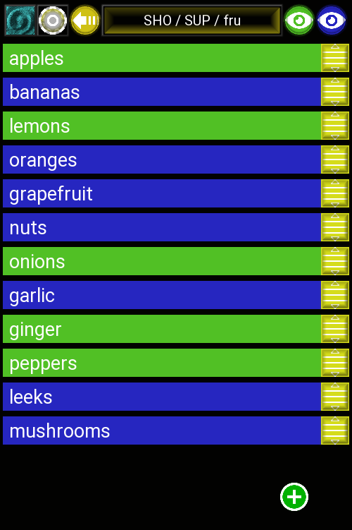 fruits sub-list of a dark themed kivy lisz app